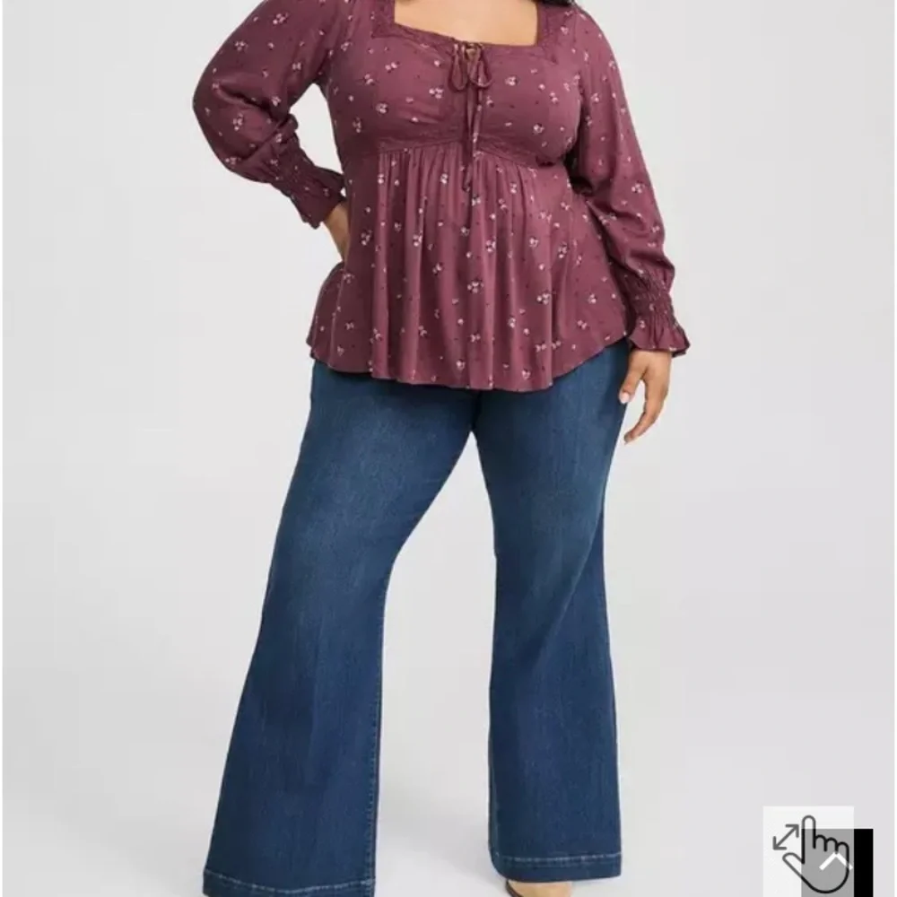 Womens Babydoll Rayon Slub Lace Trim Long Sleeve Top Mauve Sz 2 NWT - Picture 2 of 4